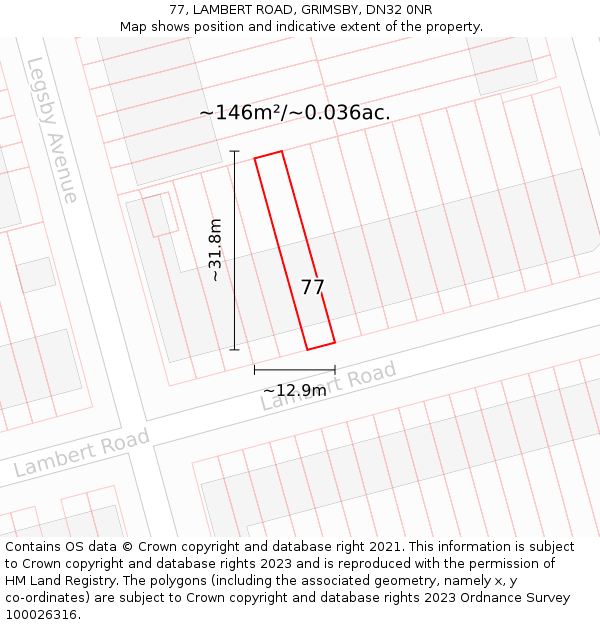 77, LAMBERT ROAD, GRIMSBY, DN32 0NR: Plot and title map