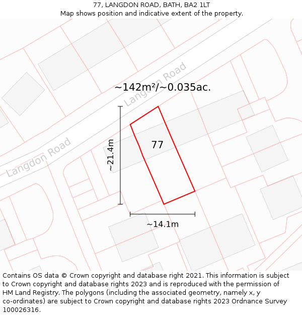 77, LANGDON ROAD, BATH, BA2 1LT: Plot and title map