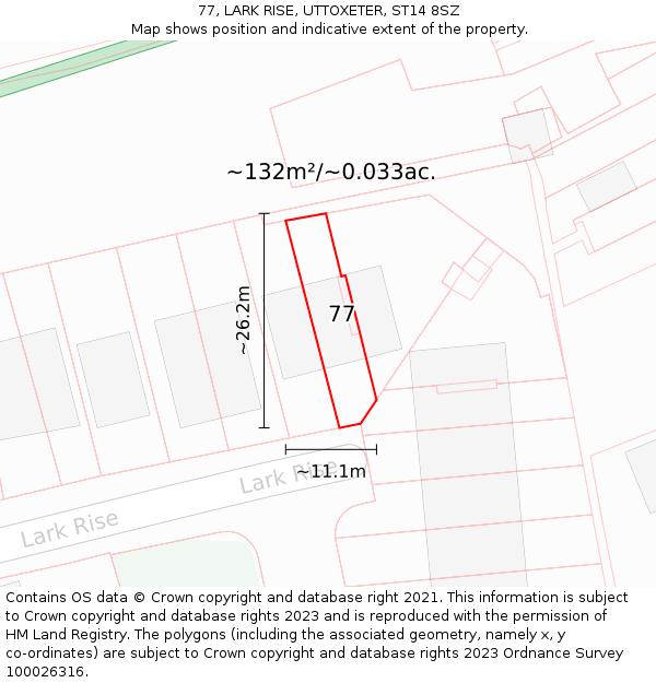 77, LARK RISE, UTTOXETER, ST14 8SZ: Plot and title map