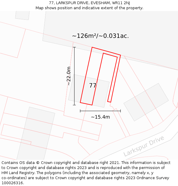 77, LARKSPUR DRIVE, EVESHAM, WR11 2NJ: Plot and title map