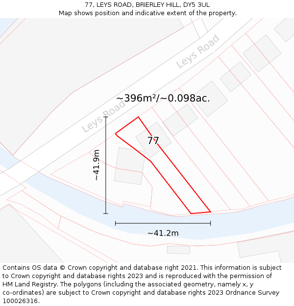 77, LEYS ROAD, BRIERLEY HILL, DY5 3UL: Plot and title map