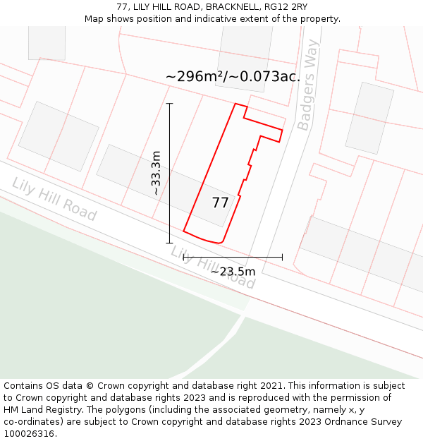 77, LILY HILL ROAD, BRACKNELL, RG12 2RY: Plot and title map