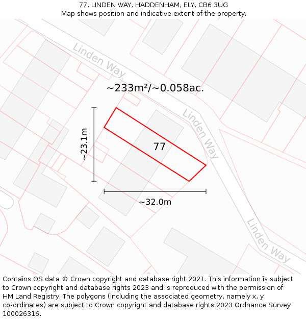 77, LINDEN WAY, HADDENHAM, ELY, CB6 3UG: Plot and title map