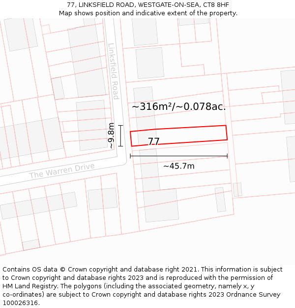 77, LINKSFIELD ROAD, WESTGATE-ON-SEA, CT8 8HF: Plot and title map