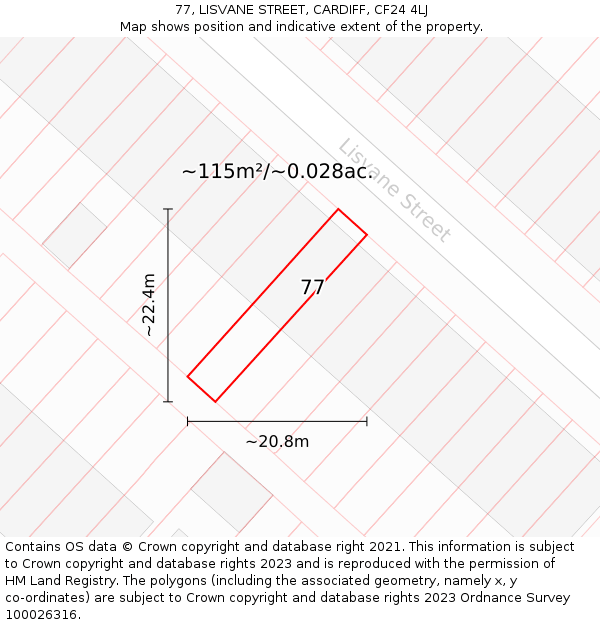 77, LISVANE STREET, CARDIFF, CF24 4LJ: Plot and title map