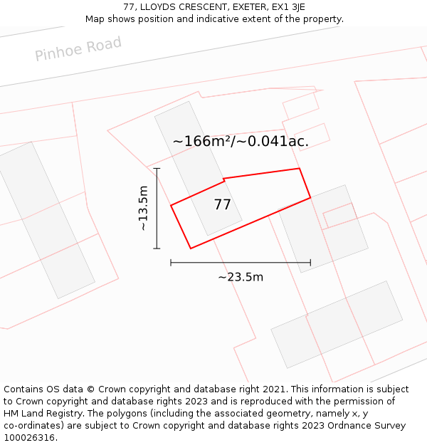 77, LLOYDS CRESCENT, EXETER, EX1 3JE: Plot and title map