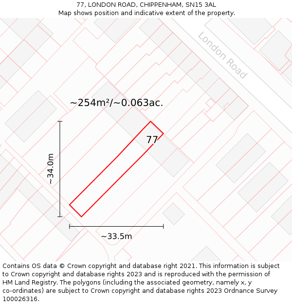 77, LONDON ROAD, CHIPPENHAM, SN15 3AL: Plot and title map