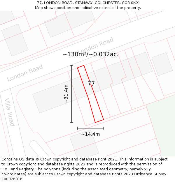 77, LONDON ROAD, STANWAY, COLCHESTER, CO3 0NX: Plot and title map