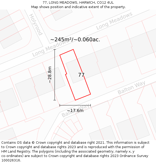 77, LONG MEADOWS, HARWICH, CO12 4UL: Plot and title map