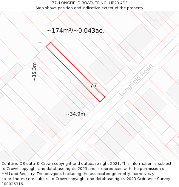 77, LONGFIELD ROAD, TRING, HP23 4DF: Plot and title map
