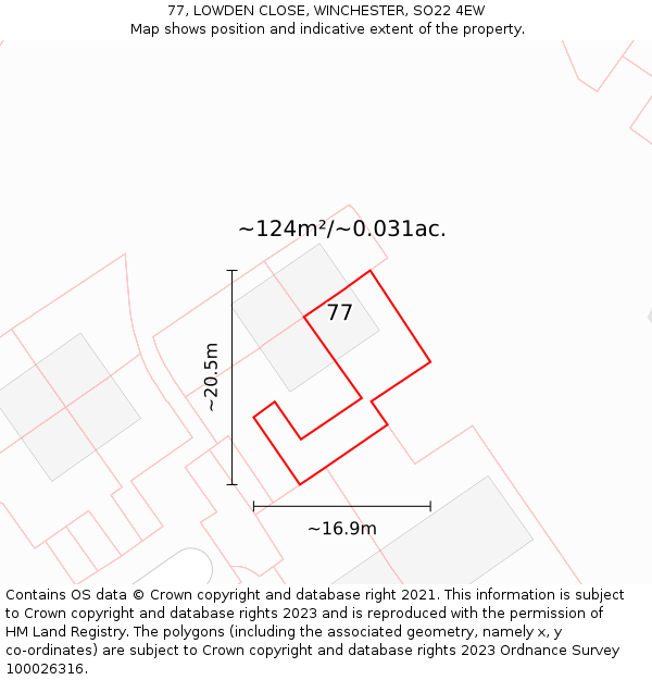 77, LOWDEN CLOSE, WINCHESTER, SO22 4EW: Plot and title map