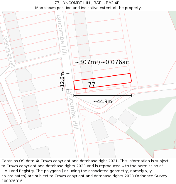 77, LYNCOMBE HILL, BATH, BA2 4PH: Plot and title map