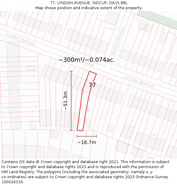 77, LYNDON AVENUE, SIDCUP, DA15 8RL: Plot and title map