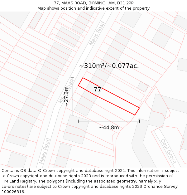 77, MAAS ROAD, BIRMINGHAM, B31 2PP: Plot and title map