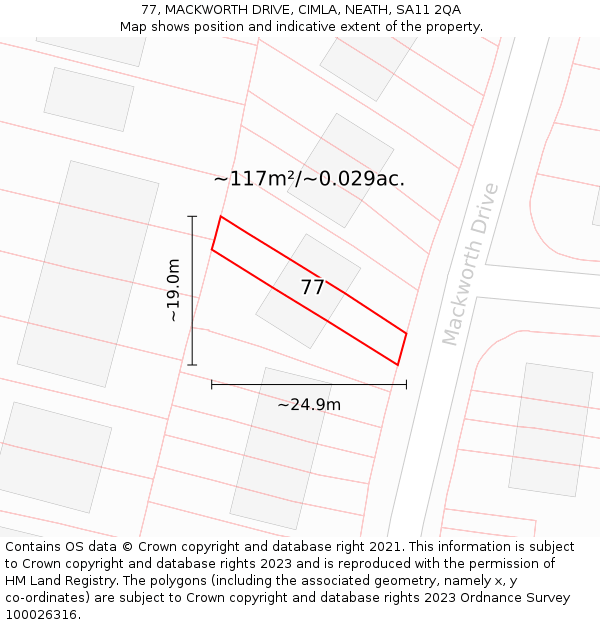 77, MACKWORTH DRIVE, CIMLA, NEATH, SA11 2QA: Plot and title map