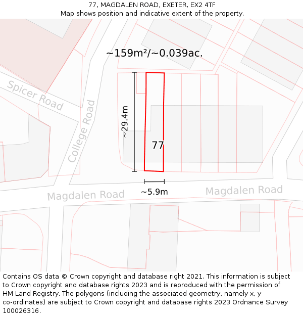 77, MAGDALEN ROAD, EXETER, EX2 4TF: Plot and title map