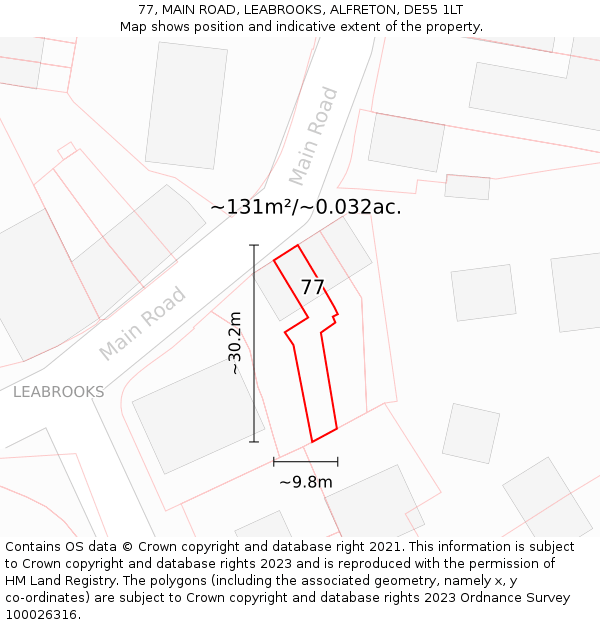 77, MAIN ROAD, LEABROOKS, ALFRETON, DE55 1LT: Plot and title map