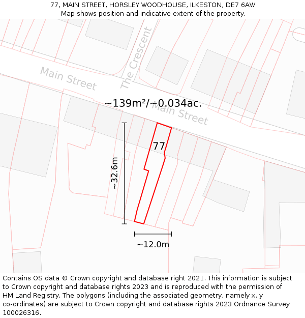 77, MAIN STREET, HORSLEY WOODHOUSE, ILKESTON, DE7 6AW: Plot and title map