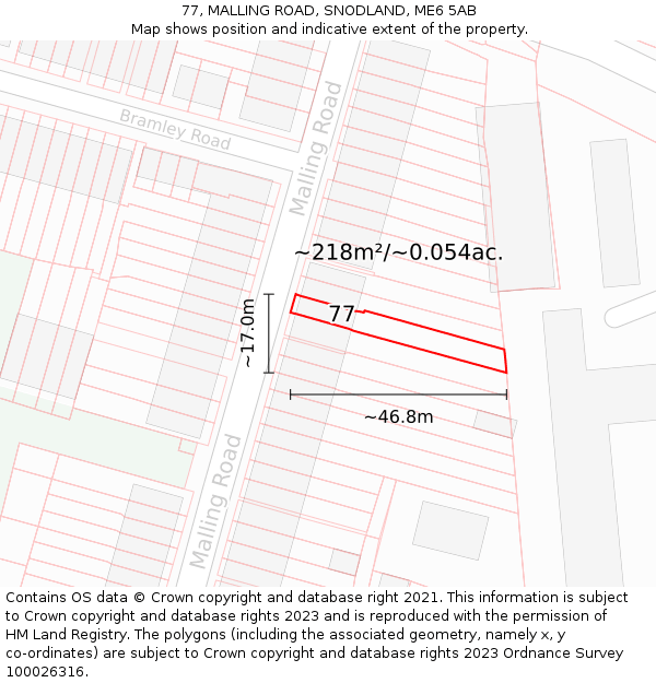 77, MALLING ROAD, SNODLAND, ME6 5AB: Plot and title map