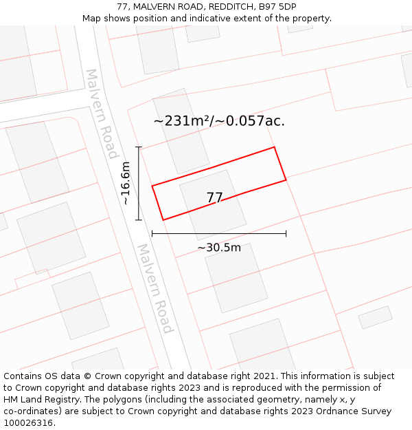 77, MALVERN ROAD, REDDITCH, B97 5DP: Plot and title map