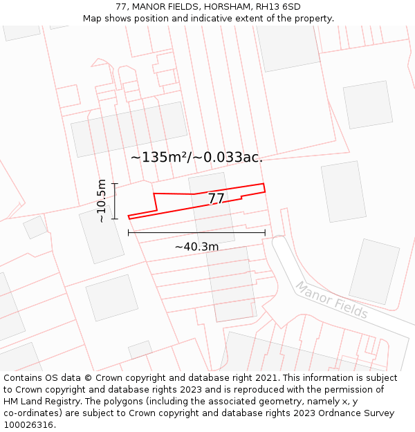 77, MANOR FIELDS, HORSHAM, RH13 6SD: Plot and title map
