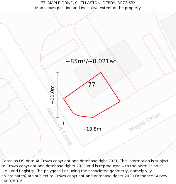 77, MAPLE DRIVE, CHELLASTON, DERBY, DE73 6RX: Plot and title map