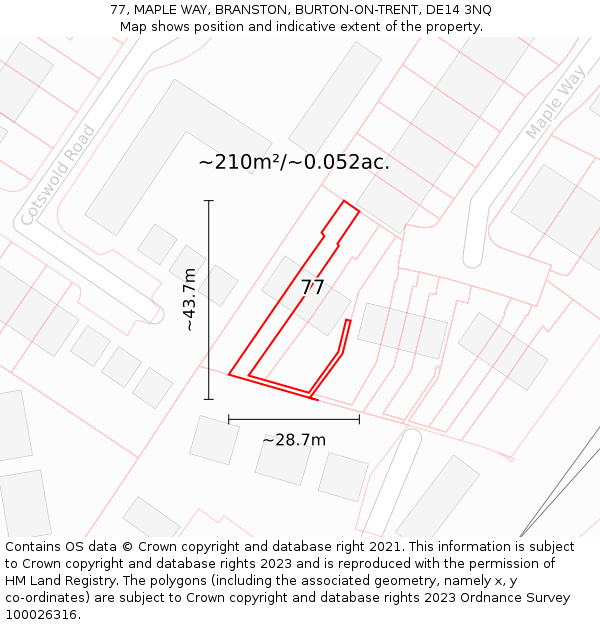 77, MAPLE WAY, BRANSTON, BURTON-ON-TRENT, DE14 3NQ: Plot and title map