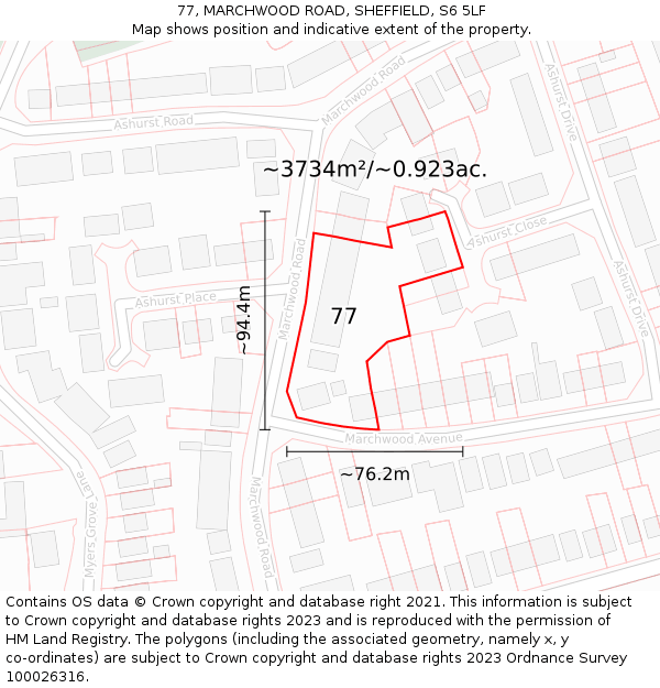 77, MARCHWOOD ROAD, SHEFFIELD, S6 5LF: Plot and title map