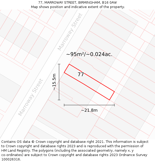 77, MARROWAY STREET, BIRMINGHAM, B16 0AW: Plot and title map