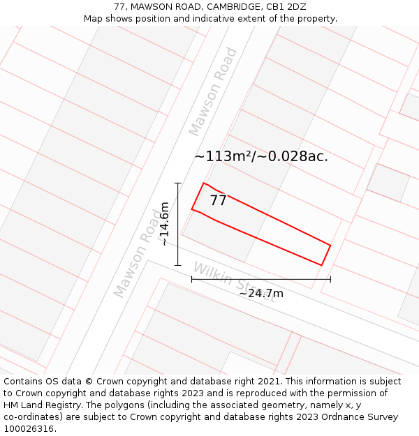 77, MAWSON ROAD, CAMBRIDGE, CB1 2DZ: Plot and title map