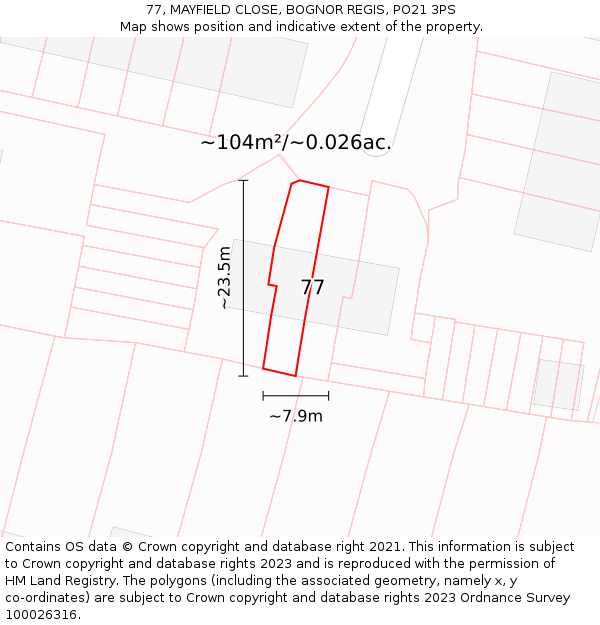 77, MAYFIELD CLOSE, BOGNOR REGIS, PO21 3PS: Plot and title map