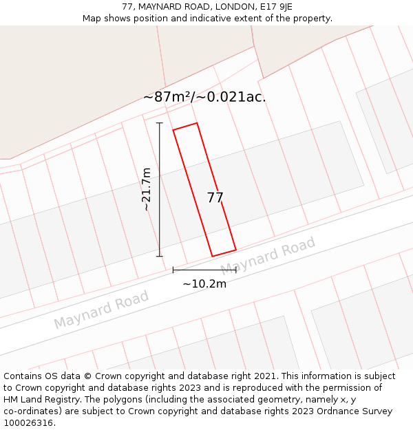 77, MAYNARD ROAD, LONDON, E17 9JE: Plot and title map