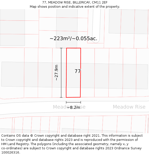 77, MEADOW RISE, BILLERICAY, CM11 2EF: Plot and title map