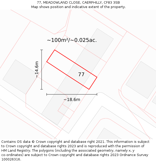 77, MEADOWLAND CLOSE, CAERPHILLY, CF83 3SB: Plot and title map