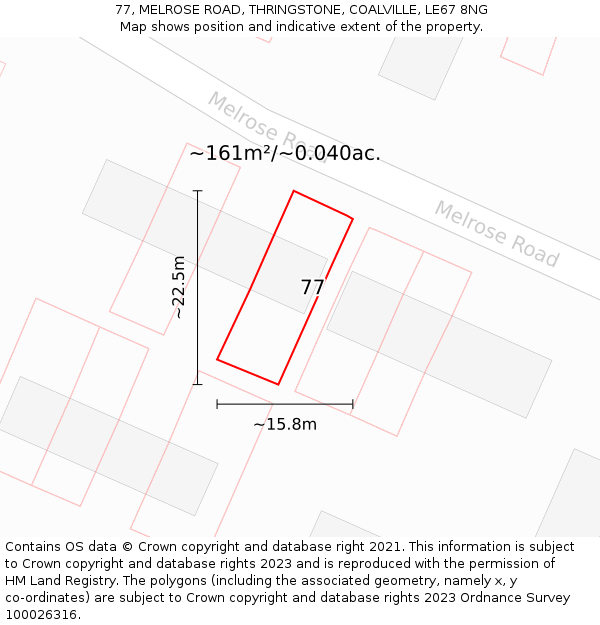 77, MELROSE ROAD, THRINGSTONE, COALVILLE, LE67 8NG: Plot and title map