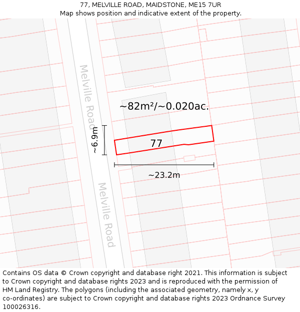 77, MELVILLE ROAD, MAIDSTONE, ME15 7UR: Plot and title map