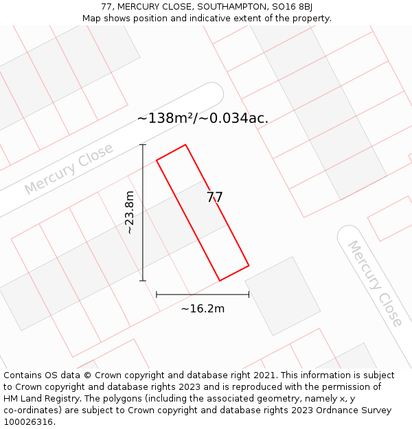 77, MERCURY CLOSE, SOUTHAMPTON, SO16 8BJ: Plot and title map
