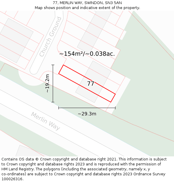 77, MERLIN WAY, SWINDON, SN3 5AN: Plot and title map