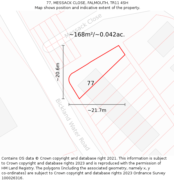 77, MESSACK CLOSE, FALMOUTH, TR11 4SH: Plot and title map