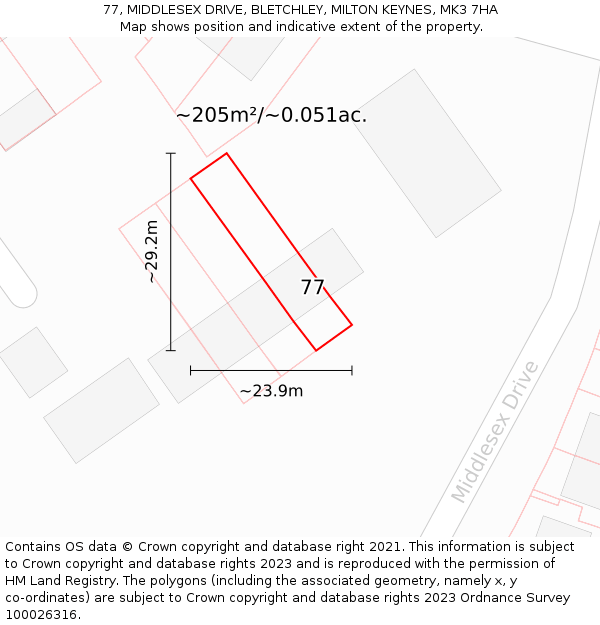 77, MIDDLESEX DRIVE, BLETCHLEY, MILTON KEYNES, MK3 7HA: Plot and title map