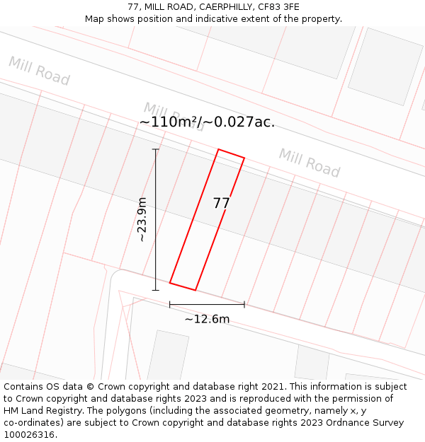 77, MILL ROAD, CAERPHILLY, CF83 3FE: Plot and title map
