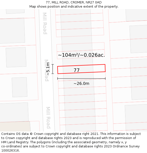 77, MILL ROAD, CROMER, NR27 0AD: Plot and title map