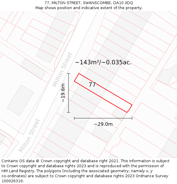 77, MILTON STREET, SWANSCOMBE, DA10 0DQ: Plot and title map