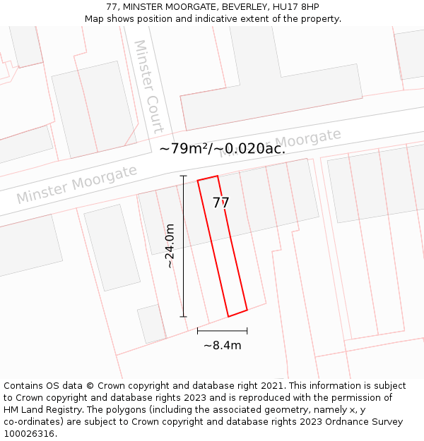 77, MINSTER MOORGATE, BEVERLEY, HU17 8HP: Plot and title map