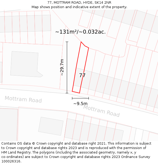 77, MOTTRAM ROAD, HYDE, SK14 2NR: Plot and title map