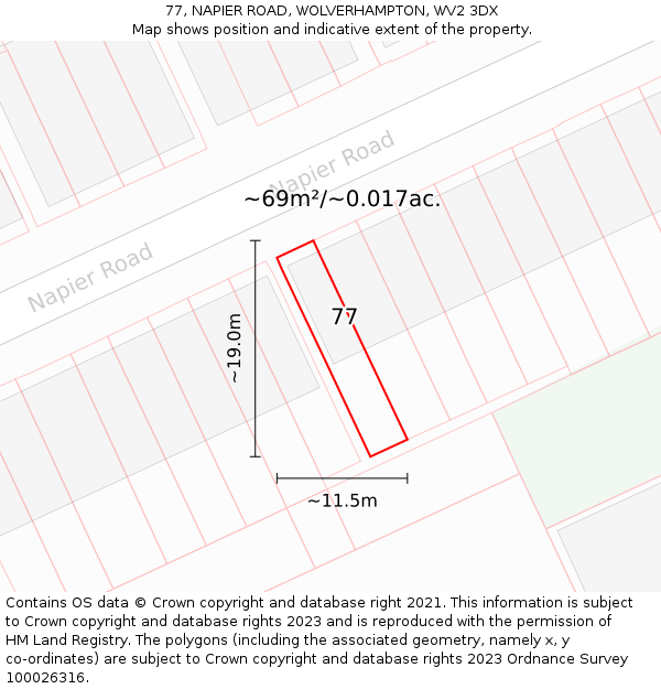 77, NAPIER ROAD, WOLVERHAMPTON, WV2 3DX: Plot and title map