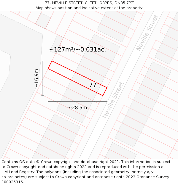 77, NEVILLE STREET, CLEETHORPES, DN35 7PZ: Plot and title map