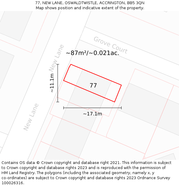 77, NEW LANE, OSWALDTWISTLE, ACCRINGTON, BB5 3QN: Plot and title map