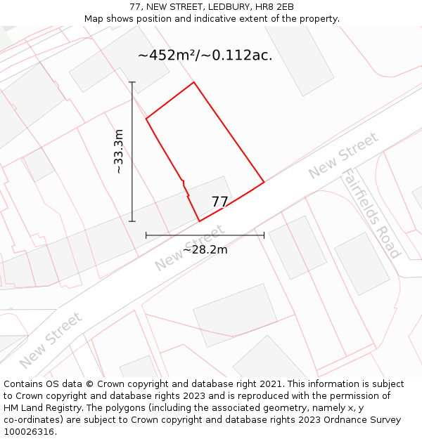 77, NEW STREET, LEDBURY, HR8 2EB: Plot and title map