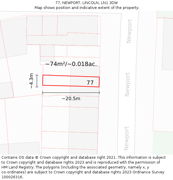 77, NEWPORT, LINCOLN, LN1 3DW: Plot and title map